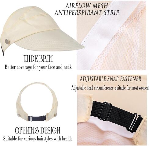 Sun Hat Wide Brim Hat Summer Foldable Hats Visor Ponytail Hat Women Head Accessories White in Saudi Arabia