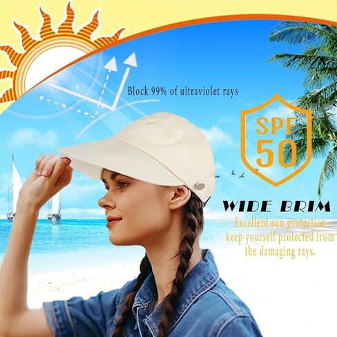 Sun Hat Wide Brim Hat Summer Foldable Hats Visor Ponytail Hat Women Head Accessories White in Saudi Arabia