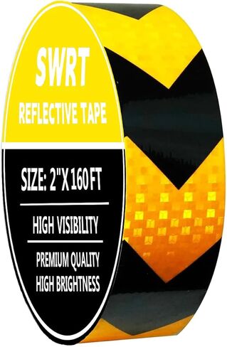 SWRT 2 بوصة × 30 قدم شريط عاكس في الهواء الطلق مقاوم للماء أسود وأصفر شريط عاكس شديد التحمل لاصق قوي خطر تحذير السلامة شريط عاكس شريط واضح للمقطورة in Kuwait