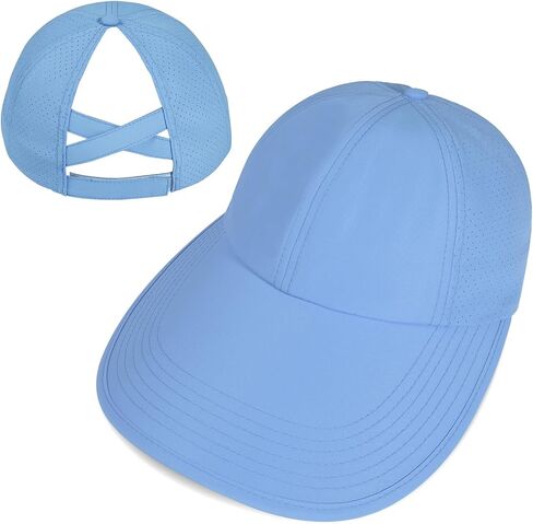 Large Wide Brim Criss Cross Ponytail Baseball Sun Hats for Women Mesh Summer Beach Cap for Outdoor Sports Travel in Saudi Arabia
