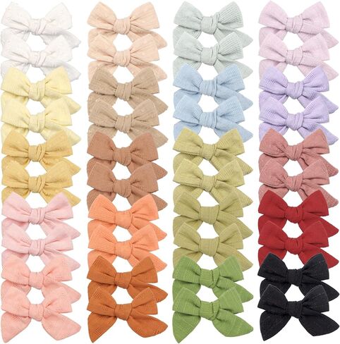 40 Pieces Girls Hair Bows Linen Fabric Bows Alligator Clips Hair Accessories for Little Girls Toddlers Kids and Teens in Kuwait