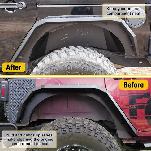 بطانات Fender الداخلية متوافقة مع Jeep Wrangler JK JKU UNLIMITED 2WD 4WD 2007-2018 ، FROKED ROAD ROAD POWDER STEEL STELL FRONT + 4PCs مع الملحقات in Kuwait
