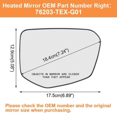 Senzeal Passenger Side Heated Mirror Glass Replacement for Honda Civic 2016-2021 Honda Envix 2018-2022 Honda Crider 2019-2022 76203-TEX-G01 (Right Side) in Saudi Arabia
