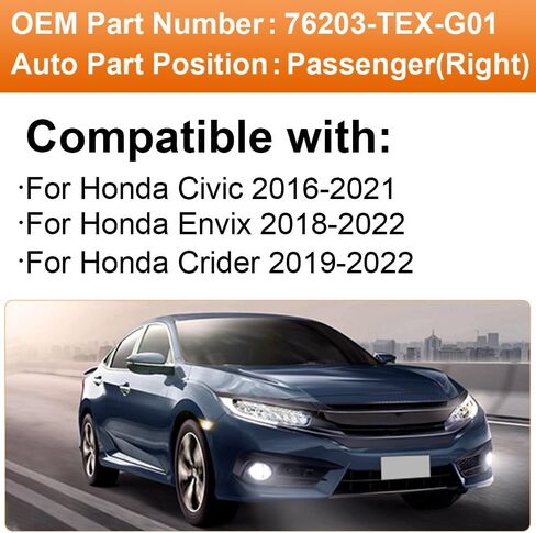 Senzeal Passenger Side Heated Mirror Glass Replacement for Honda Civic 2016-2021 Honda Envix 2018-2022 Honda Crider 2019-2022 76203-TEX-G01 (Right Side) in Saudi Arabia