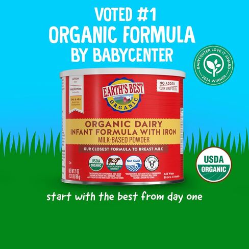 Earth's Best Organic Baby Formula for Babies 0-12 Months, Powdered Dairy Infant Formula with Iron, Omega-3 DHA, and Omega-6 ARA, 21 oz Formula Container in Saudi Arabia