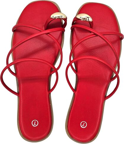 Trufox Women's Slide Sandals Flat Thongs Thongs مع حزام متقاطع للانزلاق الصيفي in Kuwait