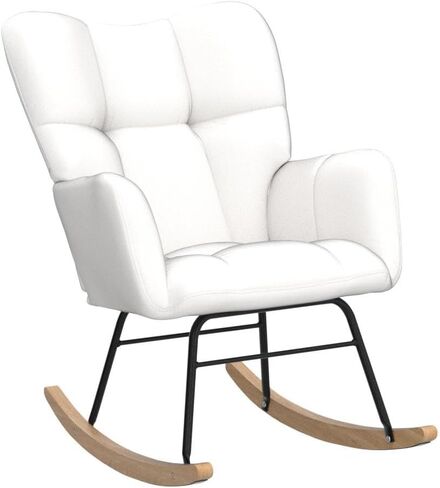 Affmitime Nursery Rocking Chair, Modern Teddy Fabric Nursing Chair for Mom and Baby, Accent Upholstered Rocker Glider Chair with High Backrest for Nursery Bedroom Living Room (Ivory White) in Saudi Arabia