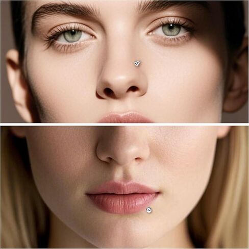 Ruifan Titanium Flat Back Lip Rings Internally Threaded Earrings Studs Nose Rings 20G 18G 16G 14G Ball Spike Tragus Cartilage Lobe Rook Helix Conch Labret Medusa Piercing Jewelry for Women Men 6PCS in Saudi Arabia