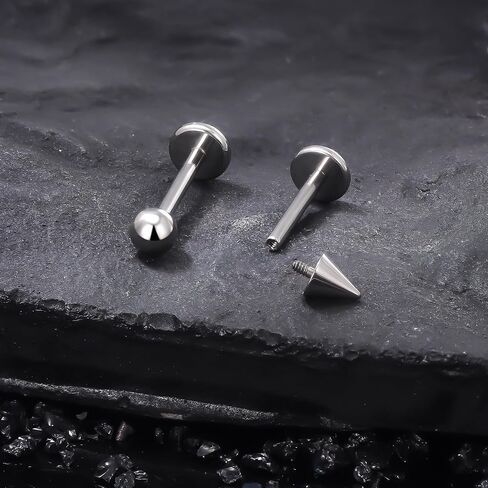 Ruifan Titanium Flat Back Lip Rings Internally Threaded Earrings Studs Nose Rings 20G 18G 16G 14G Ball Spike Tragus Cartilage Lobe Rook Helix Conch Labret Medusa Piercing Jewelry for Women Men 6PCS in Saudi Arabia