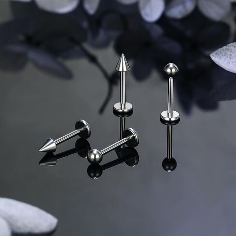 Ruifan Titanium Flat Back Lip Rings Internally Threaded Earrings Studs Nose Rings 20G 18G 16G 14G Ball Spike Tragus Cartilage Lobe Rook Helix Conch Labret Medusa Piercing Jewelry for Women Men 6PCS in Saudi Arabia