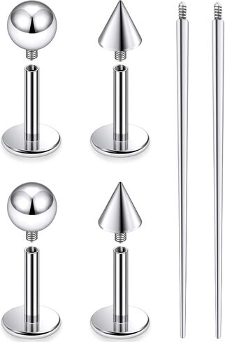 Ruifan Titanium Flat Back Lip Rings Internally Threaded Earrings Studs Nose Rings 20G 18G 16G 14G Ball Spike Tragus Cartilage Lobe Rook Helix Conch Labret Medusa Piercing Jewelry for Women Men 6PCS in Saudi Arabia