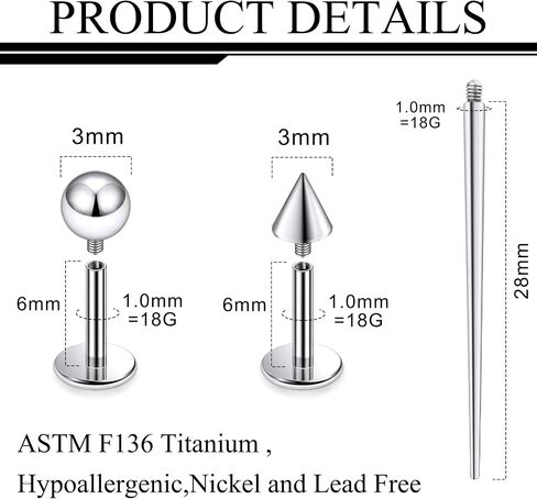 Ruifan Titanium Flat Back Lip Rings Internally Threaded Earrings Studs Nose Rings 20G 18G 16G 14G Ball Spike Tragus Cartilage Lobe Rook Helix Conch Labret Medusa Piercing Jewelry for Women Men 6PCS in Saudi Arabia