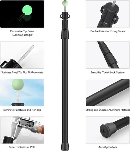 SANLIKE Telescoping Tarp Poles Tent Poles, 96" Aluminum Canopy Poles Extendable Pole for Awning Shelter Camping Hiking Backpacking, Newest Luminous Tip Cap Design, Set of 2, Silver in Saudi Arabia