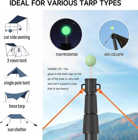 SANLIKE Telescoping Tarp Poles Tent Poles, 96" Aluminum Canopy Poles Extendable Pole for Awning Shelter Camping Hiking Backpacking, Newest Luminous Tip Cap Design, Set of 2, Silver in Saudi Arabia