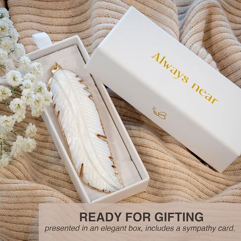 Hand-Carved Angel's Feather Memorial Ornament | Elegant Sympathy Gifts for Loss of Loved Ones | Remembrance Gift for Loss of Mother, Father, Pet, or Miscarriage | Includes Gift Box (1, No Charm) in Saudi Arabia