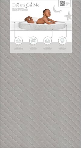 Dream On Me Asheville 4" Firm Fiber Crib And Toddler Mattress | Waterproof | GreenGuard Gold Certified | Dual-Sided Mattress | Grey Embossed Cover | Lightweight Reversible Design in Kuwait
