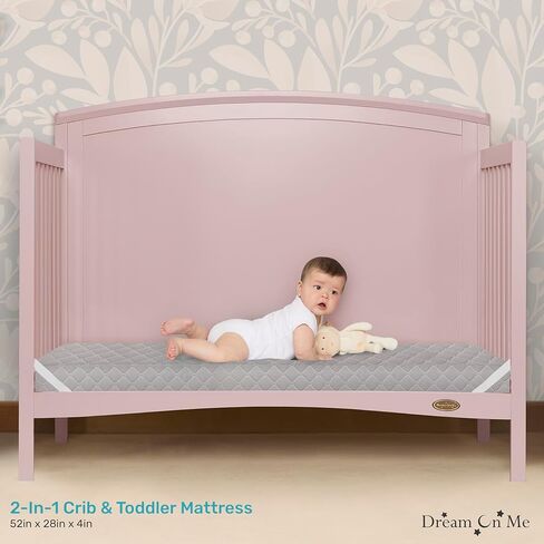 Dream On Me Asheville 4" Firm Fiber Crib And Toddler Mattress | Waterproof | GreenGuard Gold Certified | Dual-Sided Mattress | Grey Embossed Cover | Lightweight Reversible Design in Kuwait