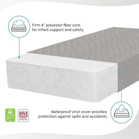 Dream On Me Asheville 4" Firm Fiber Crib And Toddler Mattress | Waterproof | GreenGuard Gold Certified | Dual-Sided Mattress | Grey Embossed Cover | Lightweight Reversible Design in Kuwait