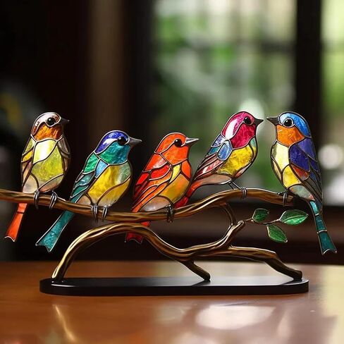 Colorful Birds Statue Ornament Tabletop Birds Decoration Acrylic Birds Decorative Metal Birds on Branch Desktop Ornaments for Home Decor Gift Table Decoration (Five Birds) in Saudi Arabia