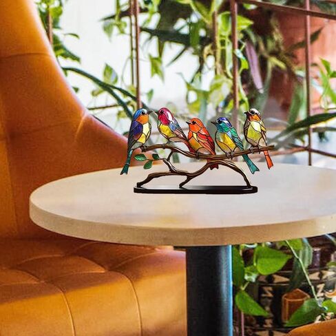 Colorful Birds Statue Ornament Tabletop Birds Decoration Acrylic Birds Decorative Metal Birds on Branch Desktop Ornaments for Home Decor Gift Table Decoration (Five Birds) in Saudi Arabia
