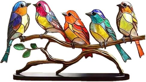 Colorful Birds Statue Ornament Tabletop Birds Decoration Acrylic Birds Decorative Metal Birds on Branch Desktop Ornaments for Home Decor Gift Table Decoration (Five Birds) in Saudi Arabia