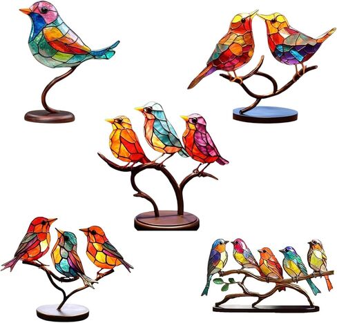 Colorful Birds Statue Ornament Tabletop Birds Decoration Acrylic Birds Decorative Metal Birds on Branch Desktop Ornaments for Home Decor Gift Table Decoration (Five Birds) in Saudi Arabia