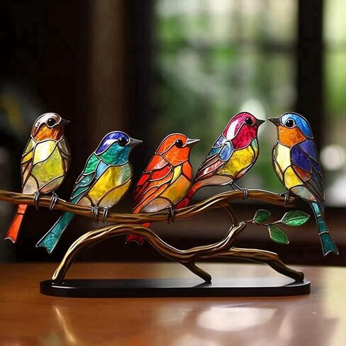 Colorful Birds Statue Ornament Tabletop Birds Decoration Acrylic Birds Decorative Metal Birds on Branch Desktop Ornaments for Home Decor Gift Table Decoration (Five Birds) in Saudi Arabia