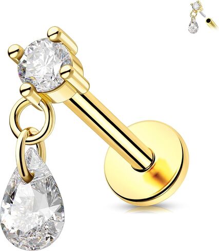 Melighting 14K الذهب الصلب يتدلى الحلزونية القرط التيتانيوم دفع غير خيط في القرط 16g الذهب الظهر المسطح الظهر الحلق 6/8 مم القرط القرط محارة محارة مجوهرات in Saudi Arabia