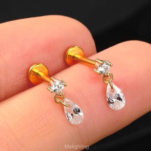 Melighting 14K الذهب الصلب يتدلى الحلزونية القرط التيتانيوم دفع غير خيط في القرط 16g الذهب الظهر المسطح الظهر الحلق 6/8 مم القرط القرط محارة محارة مجوهرات in Saudi Arabia