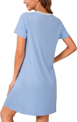 Vrtige Women's Lace Nightgown Button Short Sleeve Nightshirt Nightdress Sleepwear in Saudi Arabia