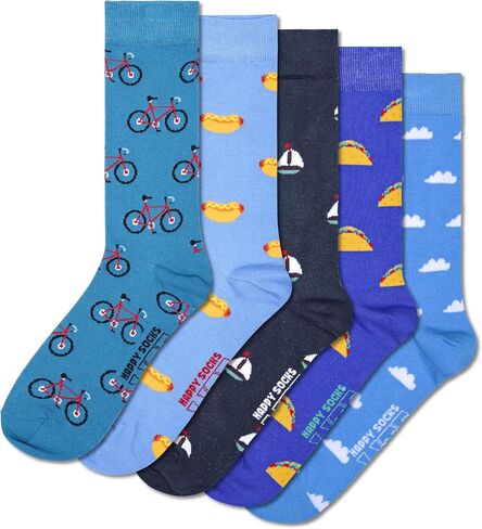 مجموعة Happy Socks Basics- جوارب طاقم متعددة الحزم للرجال والنساء- الأزرق والوردي والرمادي والأخضر in Saudi Arabia