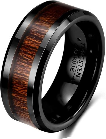8mm Vintage Tungsten Carbide Ring Gold/Silver/Black with Wood Inlay Wedding Band Ring for Men Nature Collection in Kuwait