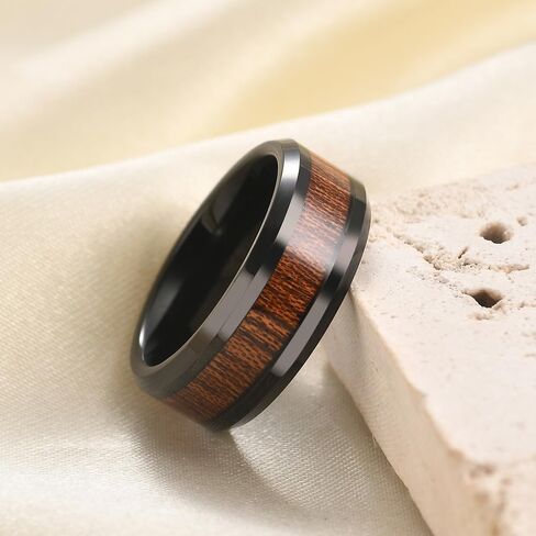 8mm Vintage Tungsten Carbide Ring Gold/Silver/Black with Wood Inlay Wedding Band Ring for Men Nature Collection in Kuwait