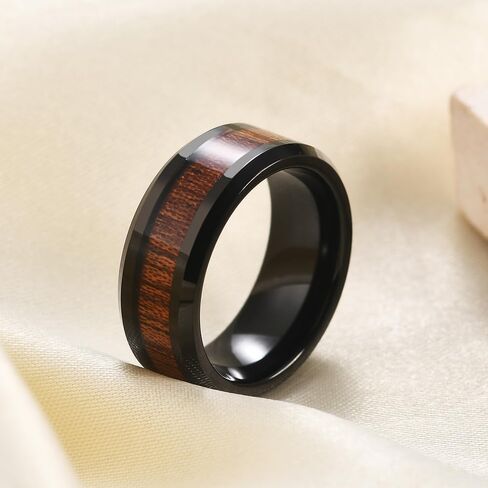 8mm Vintage Tungsten Carbide Ring Gold/Silver/Black with Wood Inlay Wedding Band Ring for Men Nature Collection in Kuwait