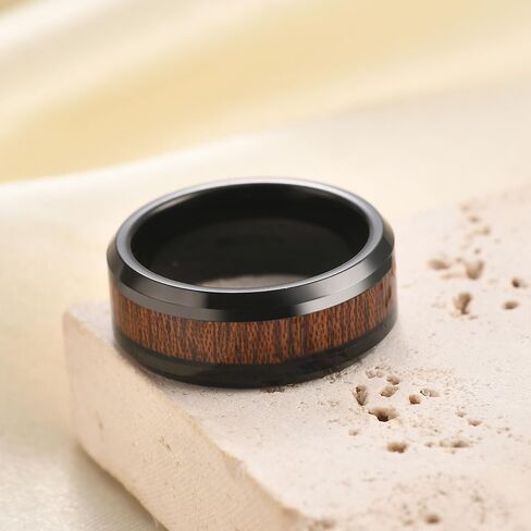 8mm Vintage Tungsten Carbide Ring Gold/Silver/Black with Wood Inlay Wedding Band Ring for Men Nature Collection in Kuwait