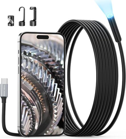 Endoscope Camera with Light for iPhone, Teslong USB-C Borescope Inspection Camera with 8 LED Lights, 10FT Flexible Waterproof Snake Camera Scope, Fiber Optic Cam for iOS Android Phone-No WiFi Required in Kuwait