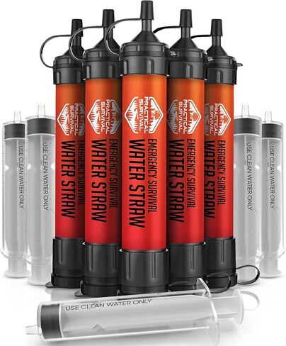 5 High Capacity Emergency Survival Water Straws - Personal Water Filter for Camping, Hiking, Travel, Biking, Survival, Emergency preparedness, Lightweight, Reusable and with no Expiration Date. (5) in Kuwait