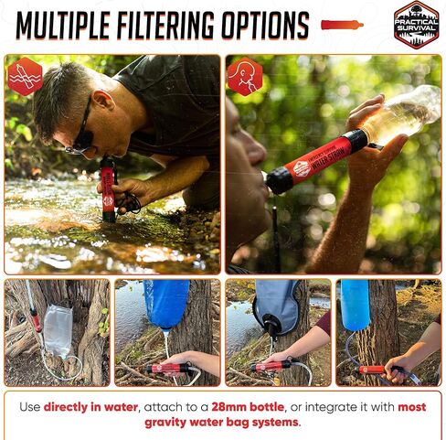 5 High Capacity Emergency Survival Water Straws - Personal Water Filter for Camping, Hiking, Travel, Biking, Survival, Emergency preparedness, Lightweight, Reusable and with no Expiration Date. (5) in Kuwait