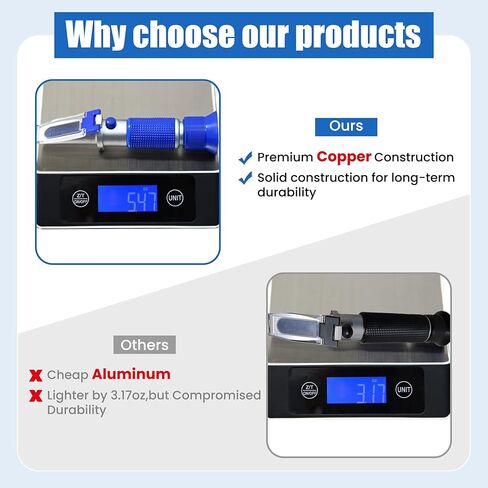 AMTAST Handheld Beer Refractometer Brix Refractometer Wine Refractometer Tester ATC Dual Scale-Brix 0-32% Specific Gravity 1.000-1.120, Made of Copper (Not Cheap Aluminum) in Saudi Arabia