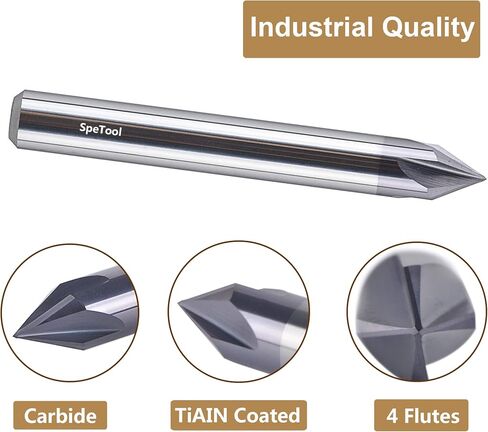 Spetool 90 Degree Carbide V Bits with Tiain Coated 4 Flutes, Chamfer End Mill for Caving V Groove and Sign in Kuwait