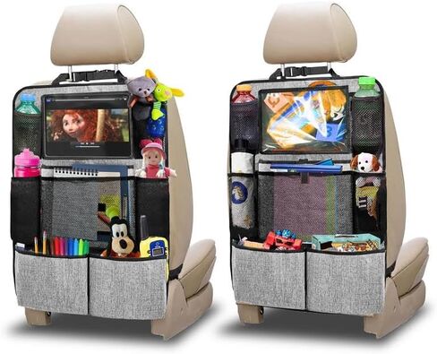 EcoNour Backseat Car Organizer (2 Pack), Heavy Duty Waterproof Stain Resistant Kick Mats Back seat Protector For Kids | Premium Fabric, Multiple Storage Pockets, Travel Accessories, Touchable Tablet Holder in Kuwait