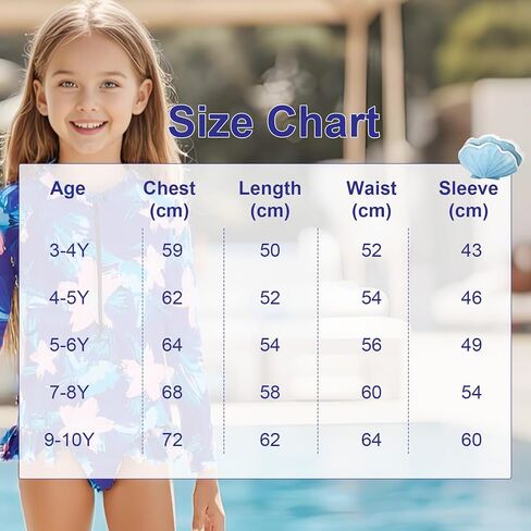 Kids Girls Swimsuit Long Sleeve One Piece Swimwear Zipper Bathing Suit UV Protection Rash Guard Swimming in Kuwait