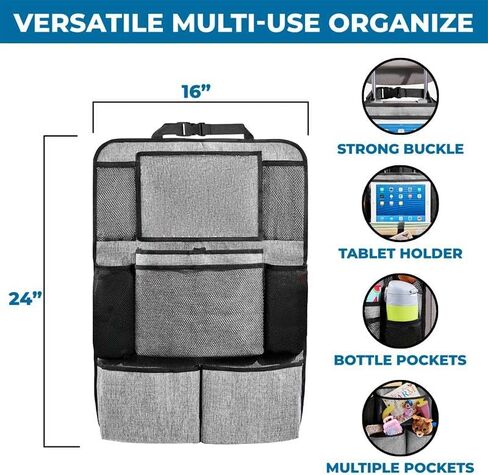 EcoNour Backseat Car Organizer (2 Pack), Heavy Duty Waterproof Stain Resistant Kick Mats Back seat Protector For Kids | Premium Fabric, Multiple Storage Pockets, Travel Accessories, Touchable Tablet Holder in Kuwait