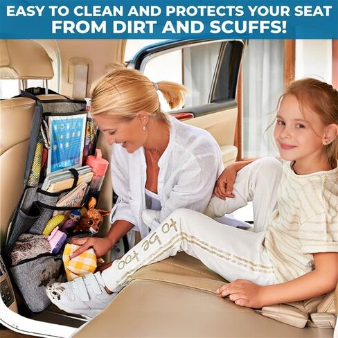 EcoNour Backseat Car Organizer (2 Pack), Heavy Duty Waterproof Stain Resistant Kick Mats Back seat Protector For Kids | Premium Fabric, Multiple Storage Pockets, Travel Accessories, Touchable Tablet Holder in Kuwait