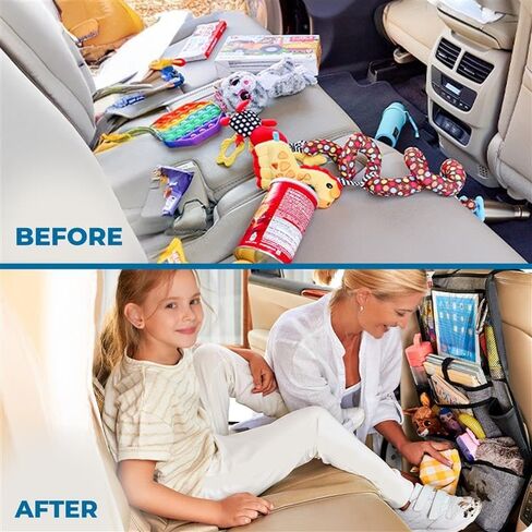 EcoNour Backseat Car Organizer (2 Pack), Heavy Duty Waterproof Stain Resistant Kick Mats Back seat Protector For Kids | Premium Fabric, Multiple Storage Pockets, Travel Accessories, Touchable Tablet Holder in Kuwait