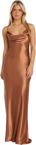 Juniors Long Satin Sleeveless Cocktail Dress W/Cowl Neck & Strappy Back in Saudi Arabia