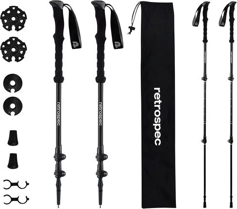 عصا التزلج Retro spec Solstice Trekking and Ski poles للرجال والنساء - من الألومنيوم مع مقبض فلين - قابلة للتعديل وقابلة للطي خفيفة الوزن، عصا المشي والتزلج والمشي in Kuwait