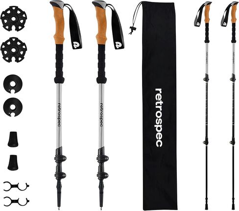 عصا التزلج Retro spec Solstice Trekking and Ski poles للرجال والنساء - من الألومنيوم مع مقبض فلين - قابلة للتعديل وقابلة للطي خفيفة الوزن، عصا المشي والتزلج والمشي in Kuwait