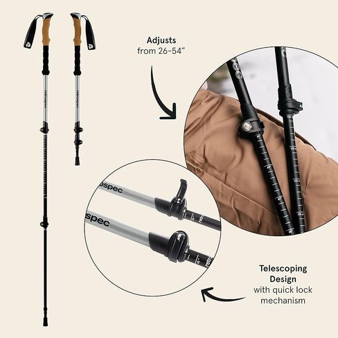 عصا التزلج Retro spec Solstice Trekking and Ski poles للرجال والنساء - من الألومنيوم مع مقبض فلين - قابلة للتعديل وقابلة للطي خفيفة الوزن، عصا المشي والتزلج والمشي in Kuwait