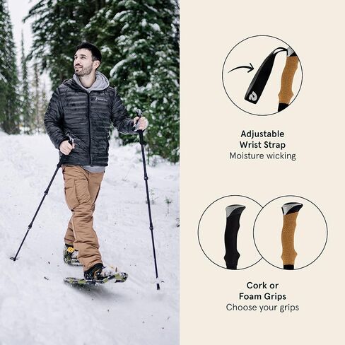 عصا التزلج Retro spec Solstice Trekking and Ski poles للرجال والنساء - من الألومنيوم مع مقبض فلين - قابلة للتعديل وقابلة للطي خفيفة الوزن، عصا المشي والتزلج والمشي in Kuwait